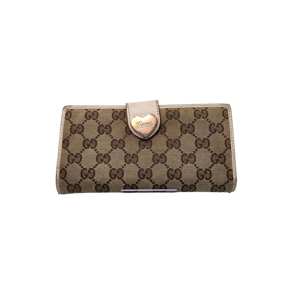 Gucci GG Canvas Heart Clasp Bifold Wallet Beige Brown‎ Designer Women's - Picture 12 of 12
